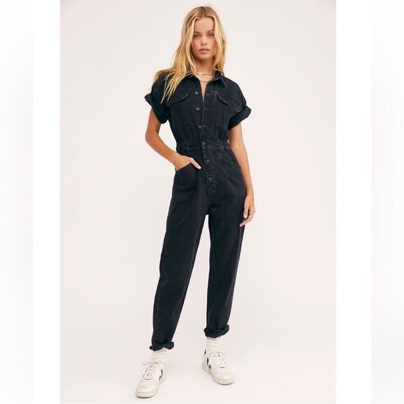 Free People Marci Denim Coverall in Black